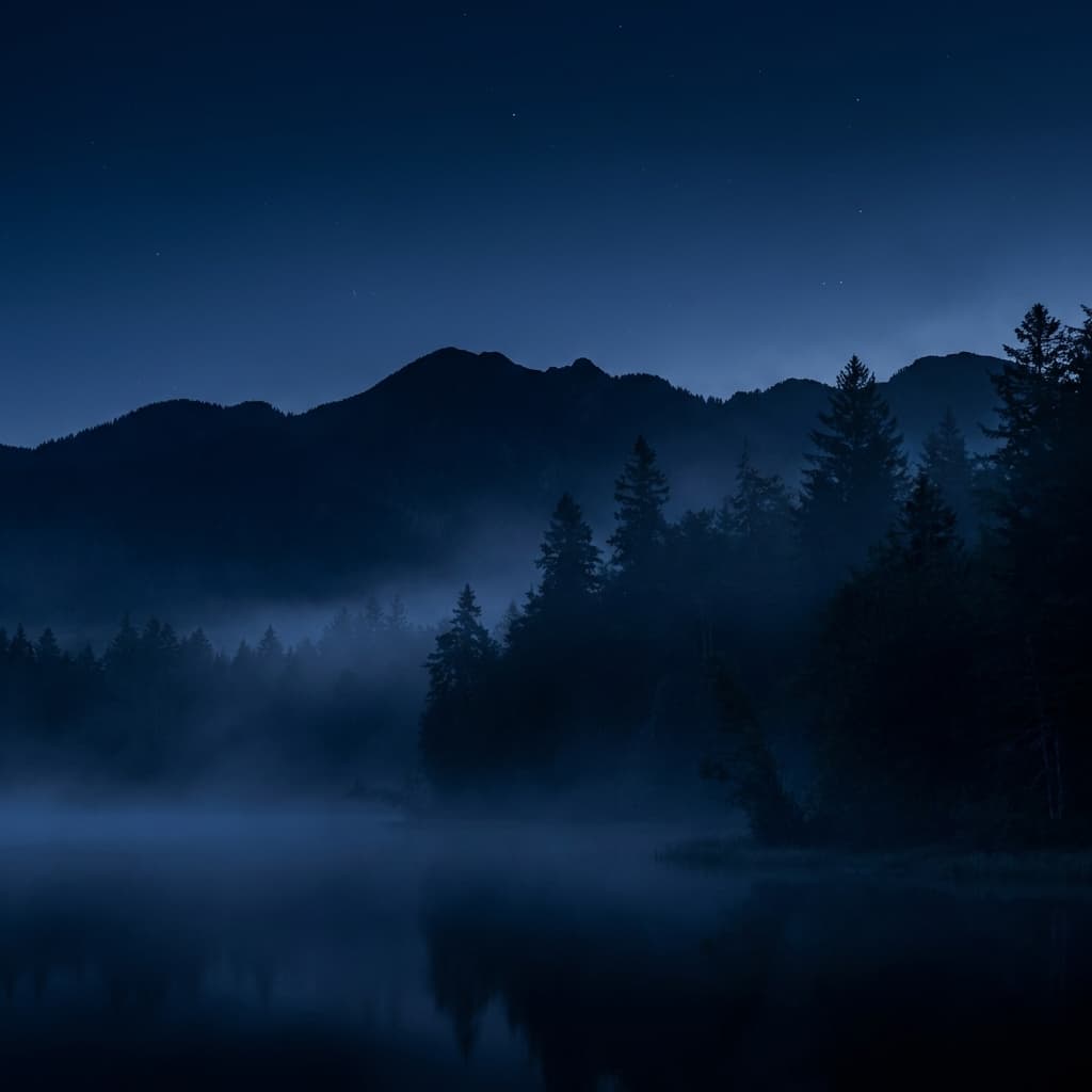 Frozen mountain lake at sunset